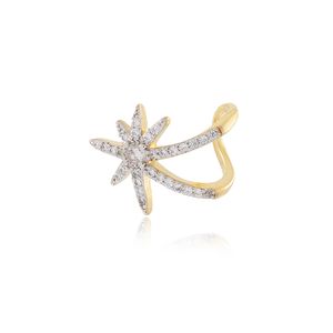 Brinco Ear Hook Estrela Cravejado Com Zircônias Cristal Em Banho De Ouro 18k